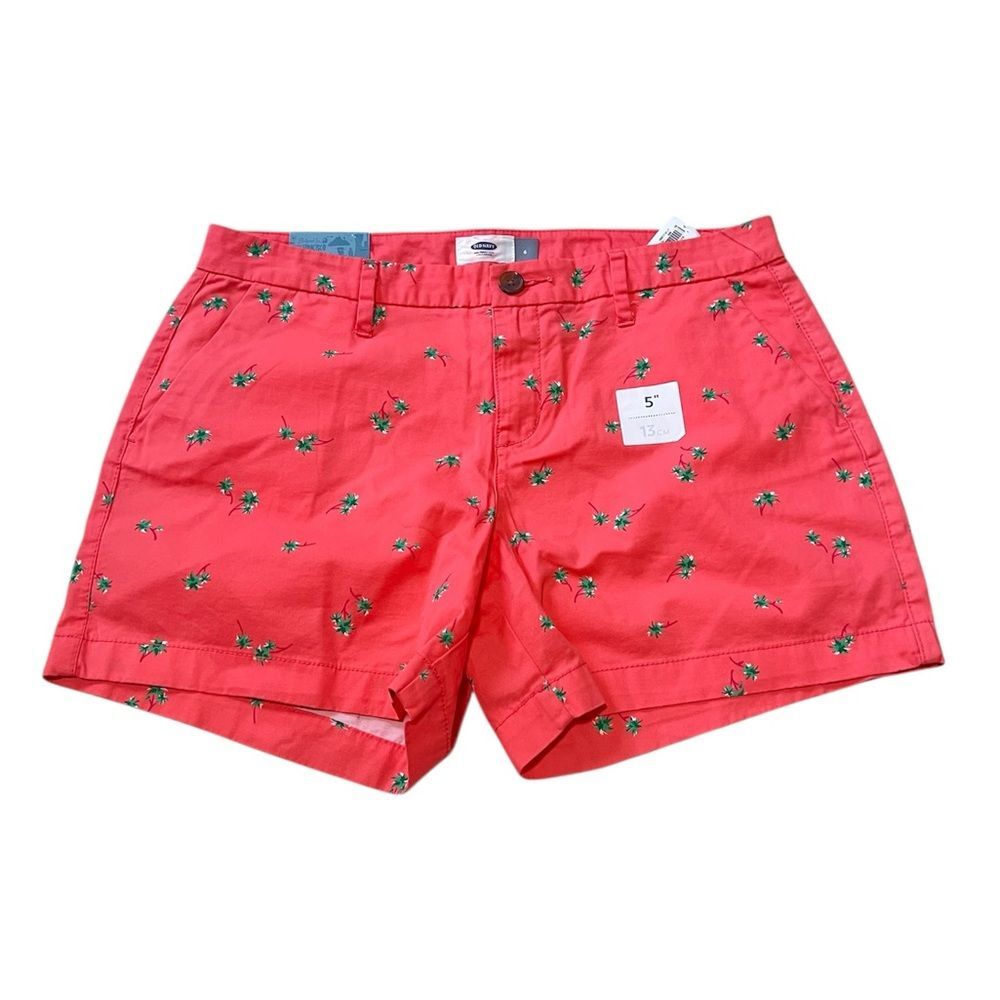 Old Navy Coral Pink Palm Tree Cotton Shorts Size 6